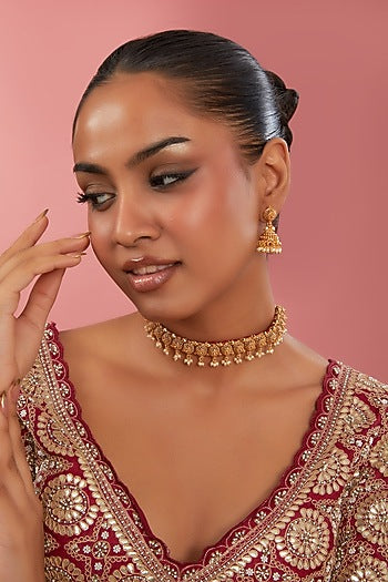 Gold Finish Temple Choker Necklace Set