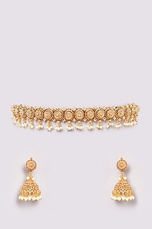 Gold Finish Temple Choker Necklace Set