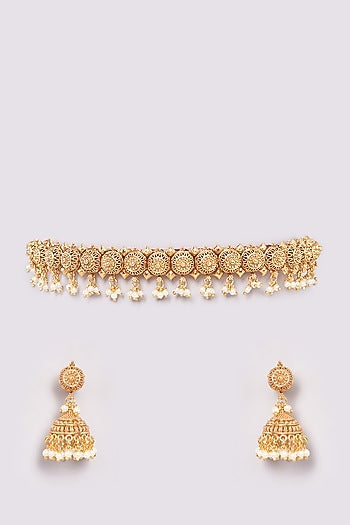 Gold Finish Temple Choker Necklace Set