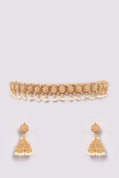 Gold Finish Temple Choker Necklace Set