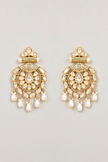 Gold Finish Kundan Polki & Pearl Dangler Earrings