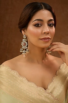 Black Rhodium Finish Kundan Polki & Cubic Zirconia Dangler Earrings