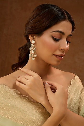 Gold Finish Kundan Polki & Cubic Zirconia Dangler Earrings