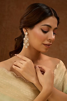Gold Finish Kundan Polki & Cubic Zirconia Dangler Earrings