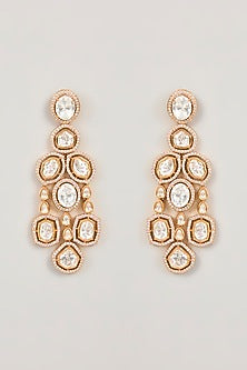 Gold Finish Kundan Polki & Cubic Zirconia Dangler Earrings