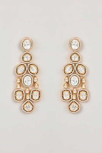 Gold Finish Kundan Polki & Cubic Zirconia Dangler Earrings