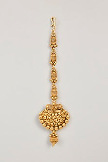 Gold Finish Floral Motif & Beaded Temple Necklace Set