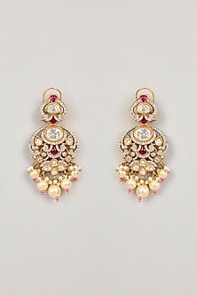 Gold Finish Pink Gemstone & Pearl Necklace Set