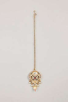 Gold Finish Pink Gemstone & Pearl Necklace Set