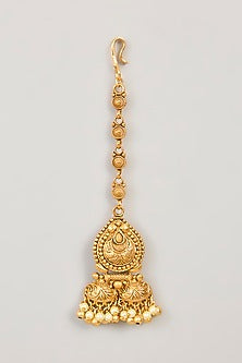 Gold Finish Floral & Paisley Motif Temple Necklace Set