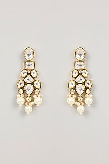 Gold Finish Kundan Polki & Pearl Drop Necklace Set