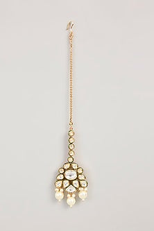 Gold Finish Kundan Polki & Pearl Drop Necklace Set