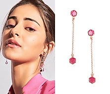 Gold Plated Hydro Pink Quartz Stone Dangly Earrings