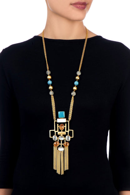 Multicolored gold plated necklace 