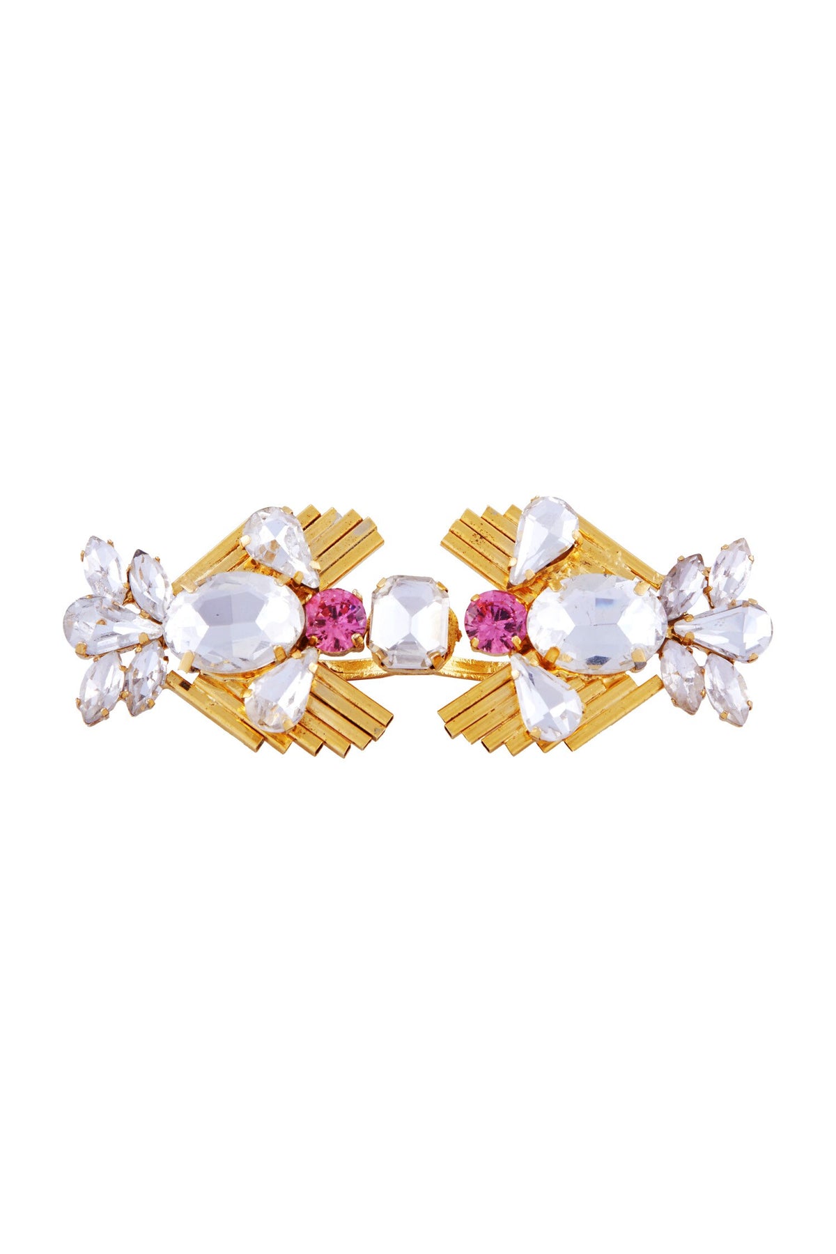 White & pink swarovski two-finger ring 