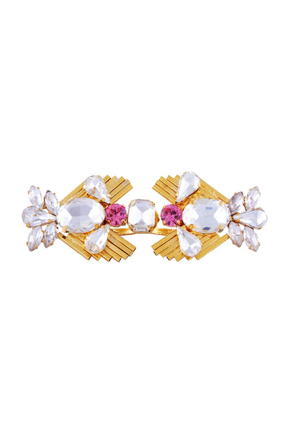 White & pink swarovski two-finger ring 