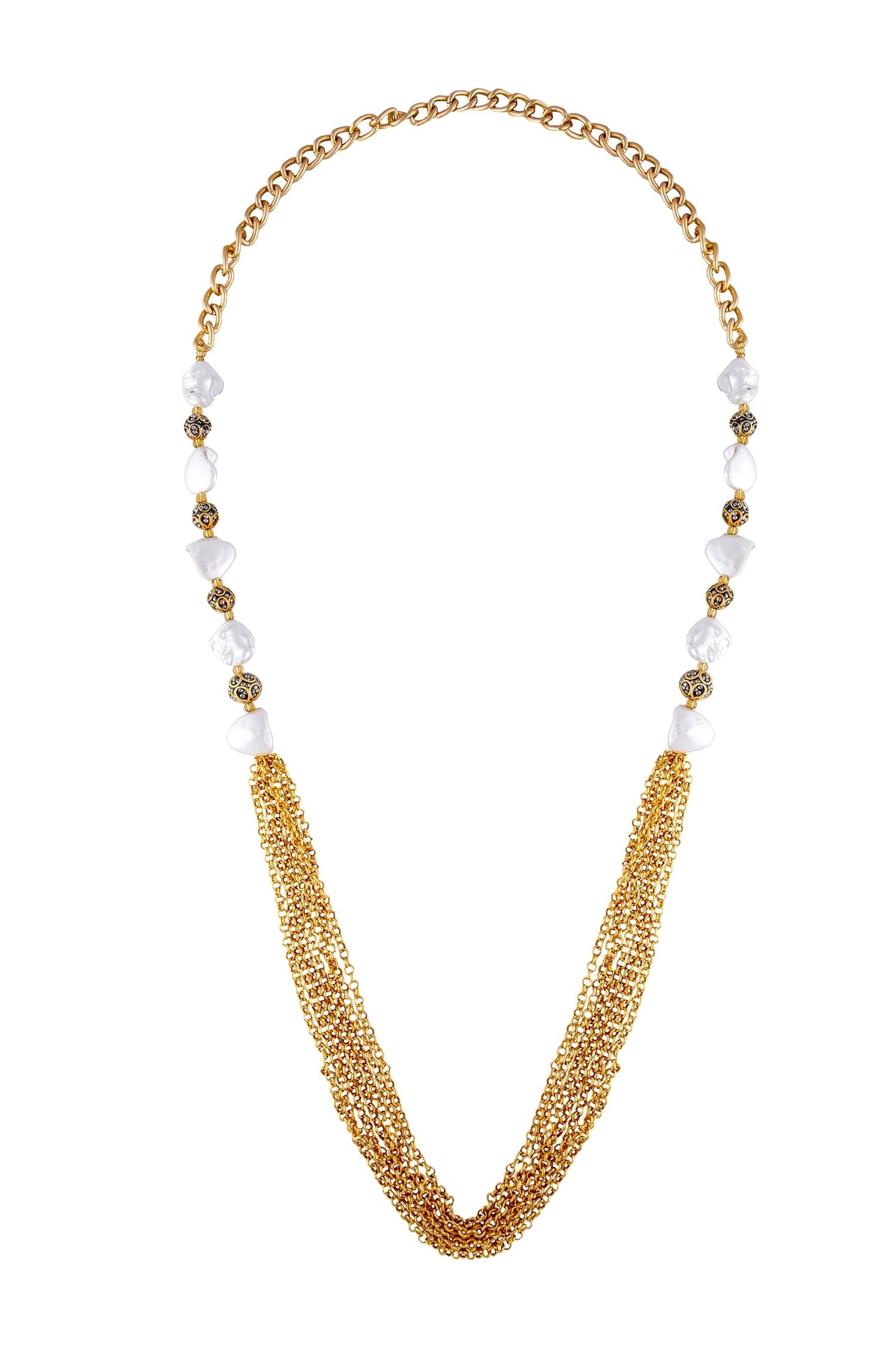 Gold & white alloy shell pearl with ball and gold chain necklace 
