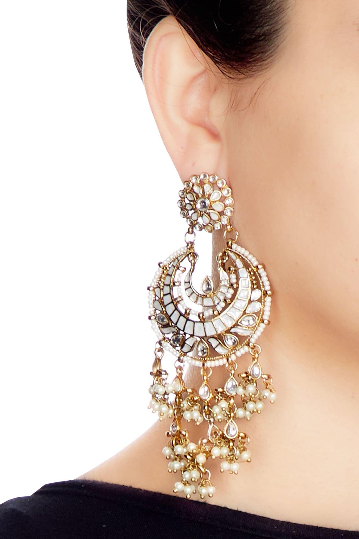 Gold & white alloy meena latkan chaandbali earring 