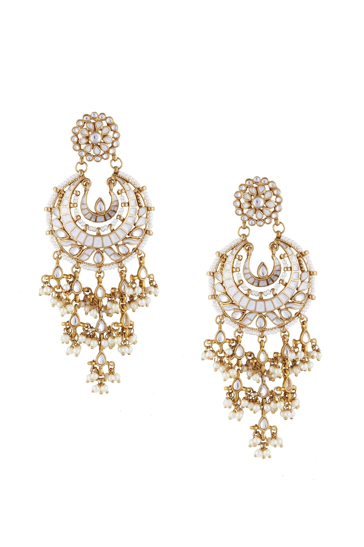 Gold & white alloy meena latkan chaandbali earring 