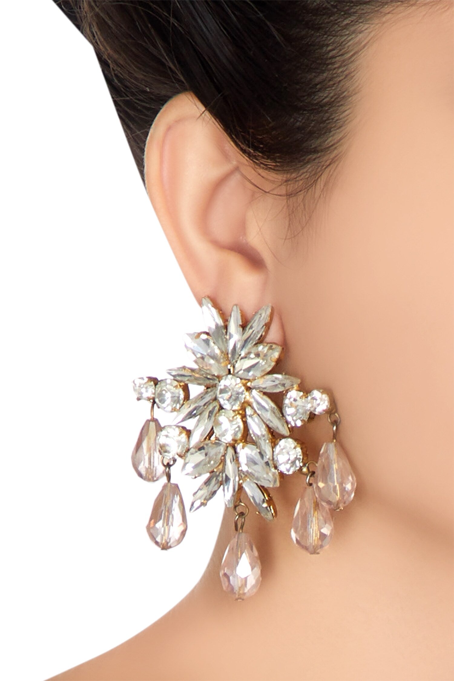Gold plated earrings with dangling swarovski crystals 
