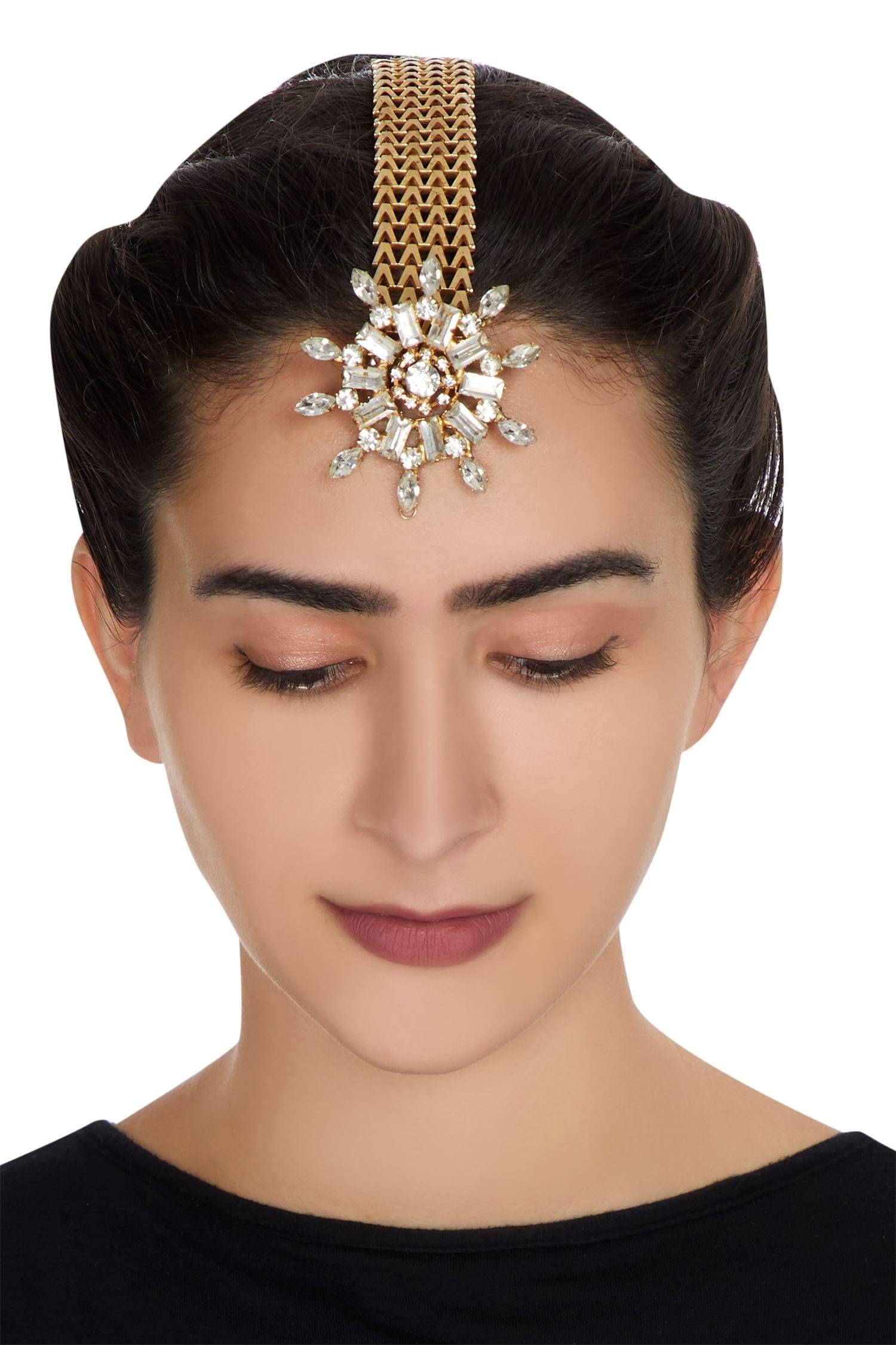 Gold plated swarovski crystal maangtikka 