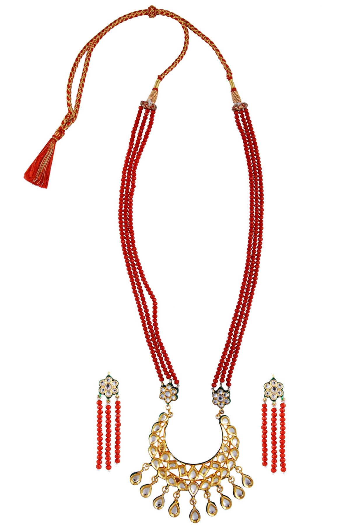 Faceted bead & kundan necklace with earrings 