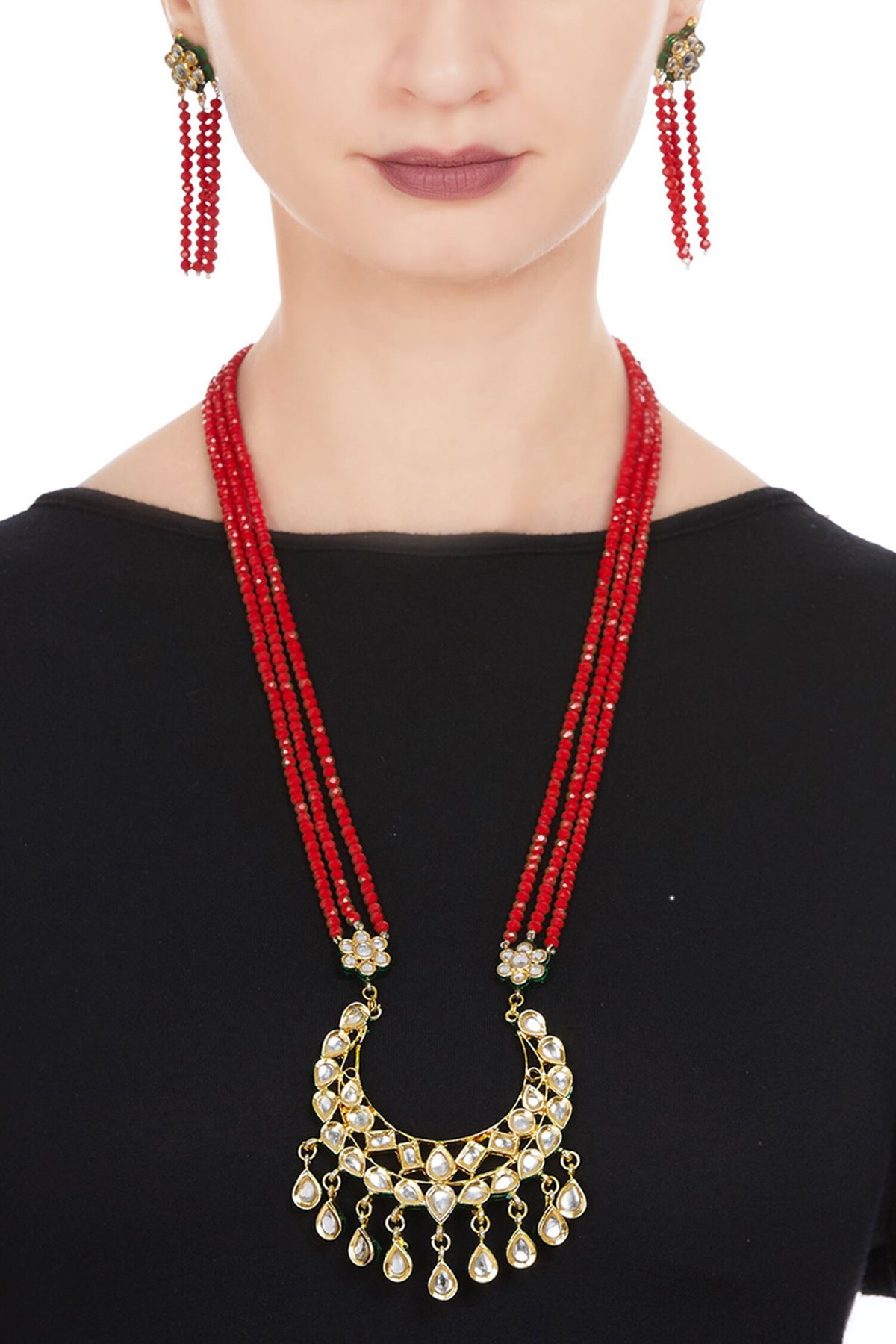 Faceted bead & kundan necklace with earrings 