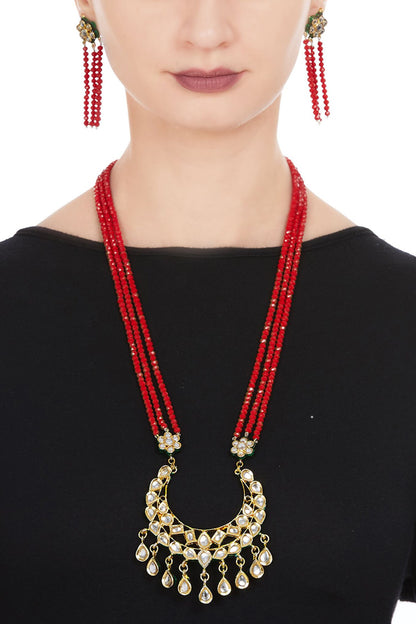 Faceted bead & kundan necklace with earrings 