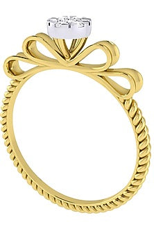 Two-Tone Finish Round-Shaped Diamond Floral Bow Ring