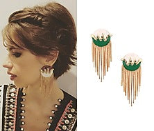 Rose Gold Finish Blue and Green Top Metal Tassel Earrings