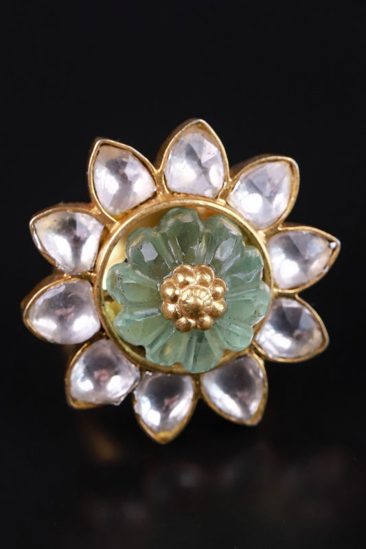 Gold Polki & Fluorite Stone Ring 
