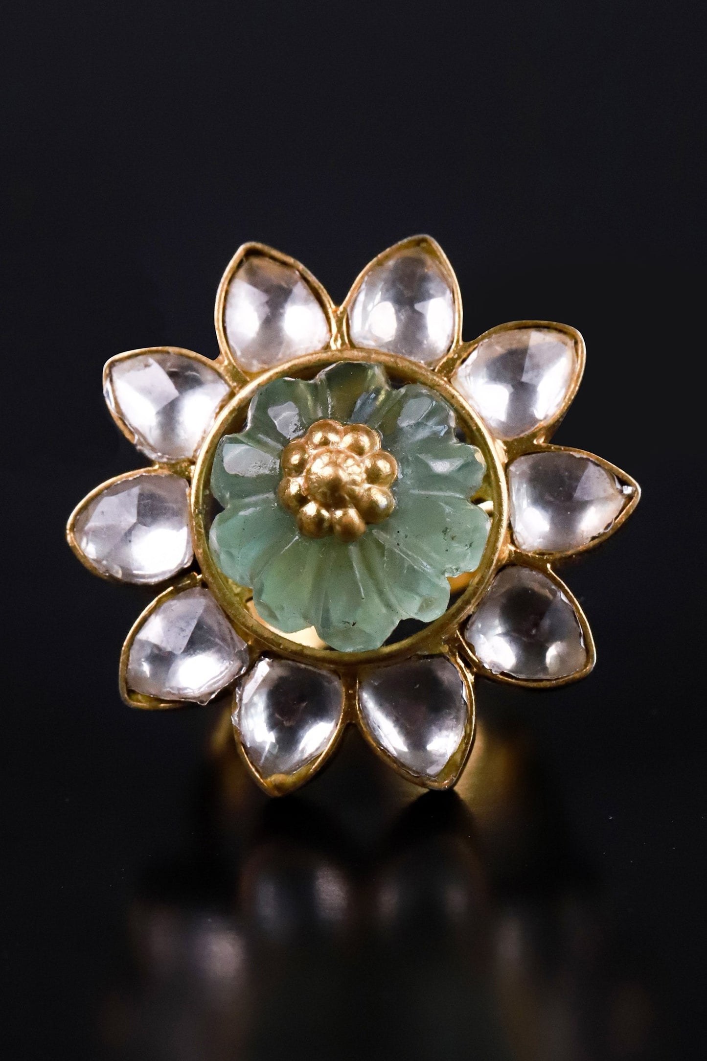 Gold Polki & Fluorite Stone Ring 
