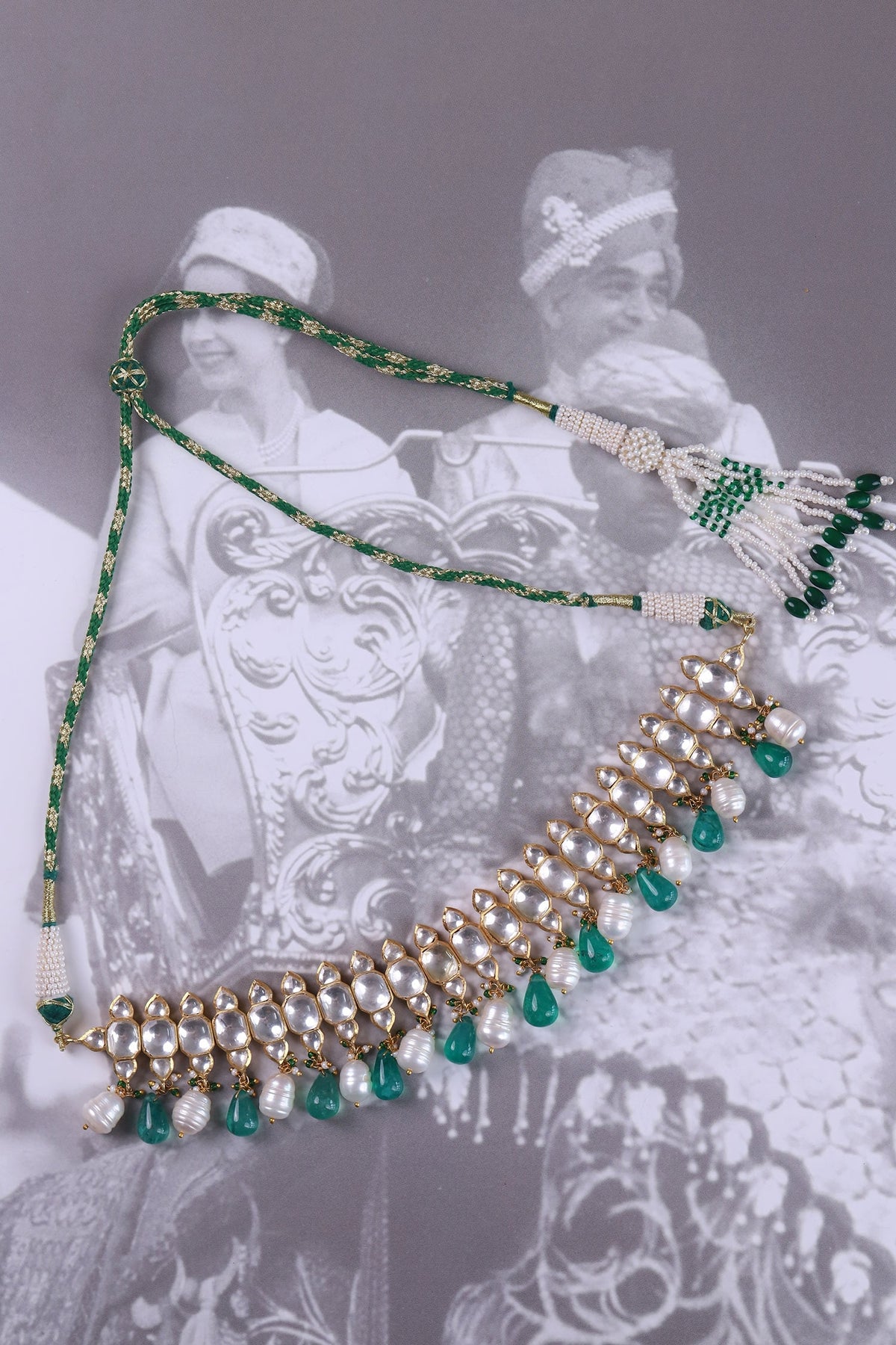 Gold Polki Pearl & Green Onyx Choker 