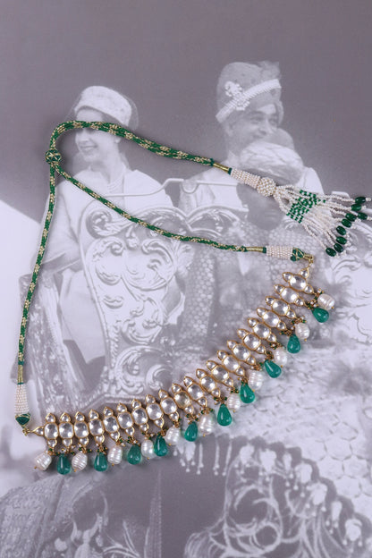 Gold Polki Pearl & Green Onyx Choker 