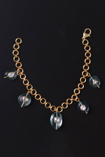 Gold Polki & Fluorite Stone Bracelet 
