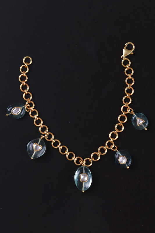 Gold Polki & Fluorite Stone Bracelet 