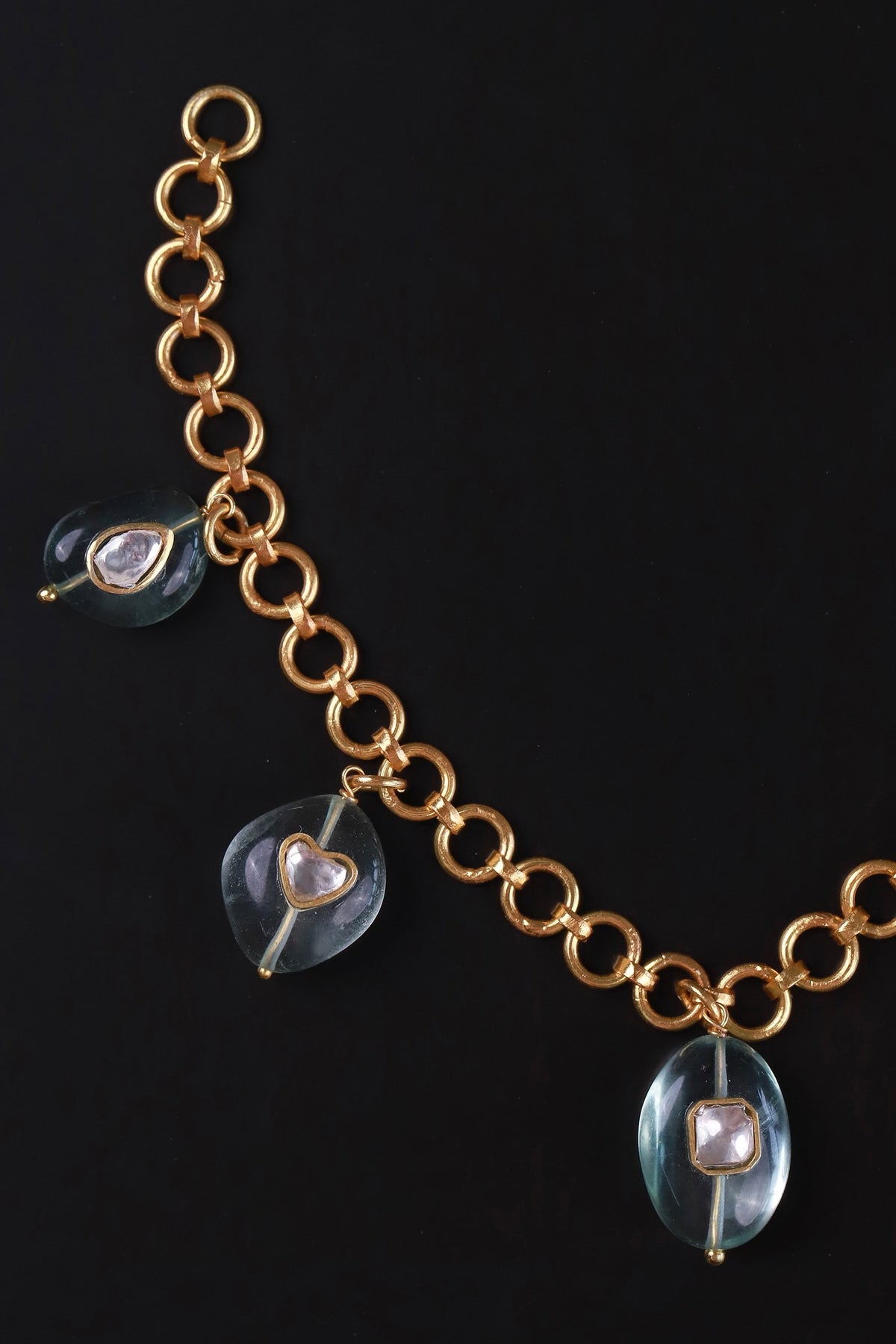 Gold Polki & Fluorite Stone Bracelet 