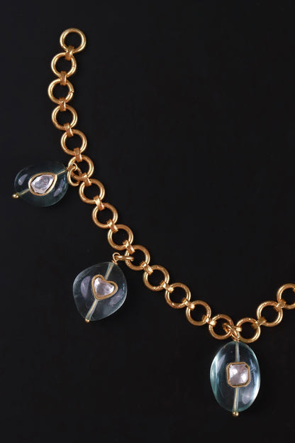 Gold Polki & Fluorite Stone Bracelet 