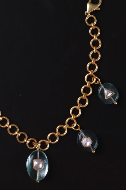 Gold Polki & Fluorite Stone Bracelet 