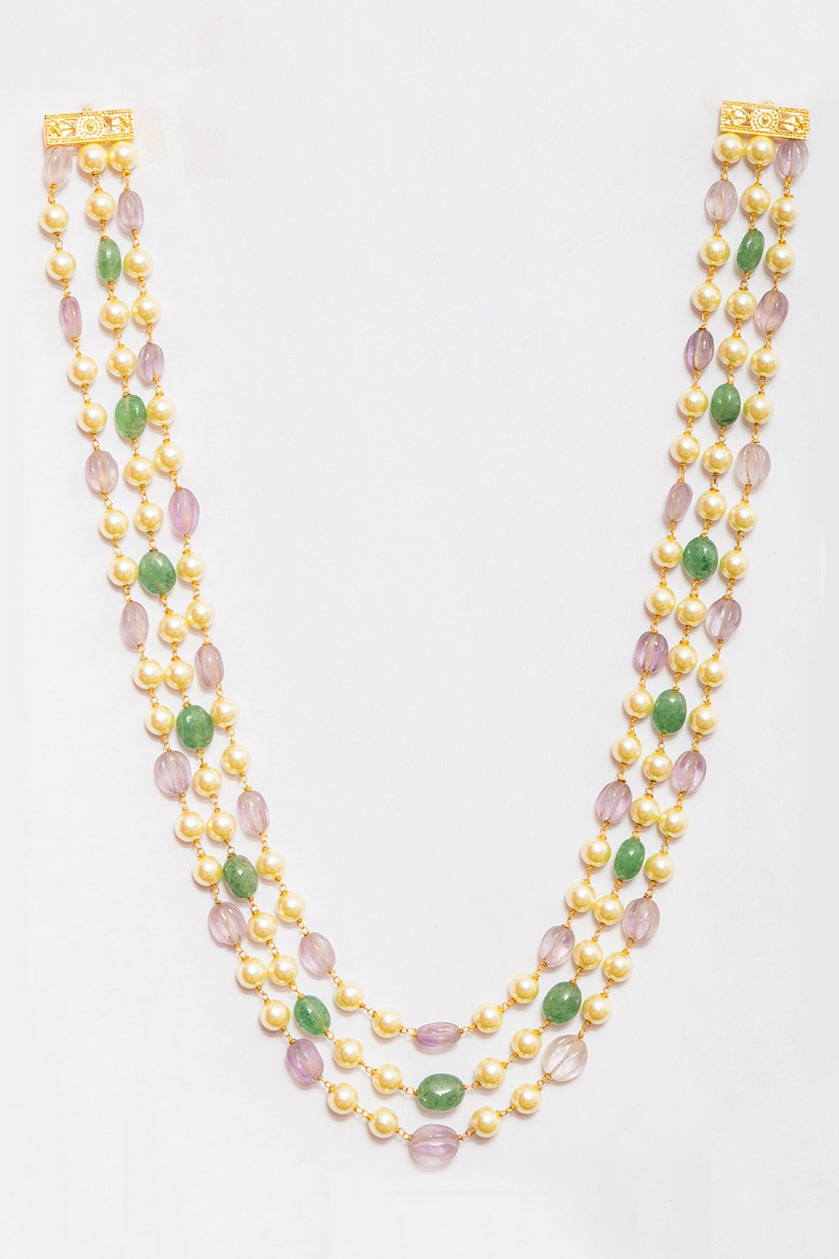 Multi Color Triple Layered Bead Necklace 