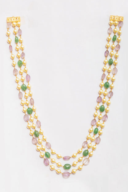 Multi Color Triple Layered Bead Necklace 