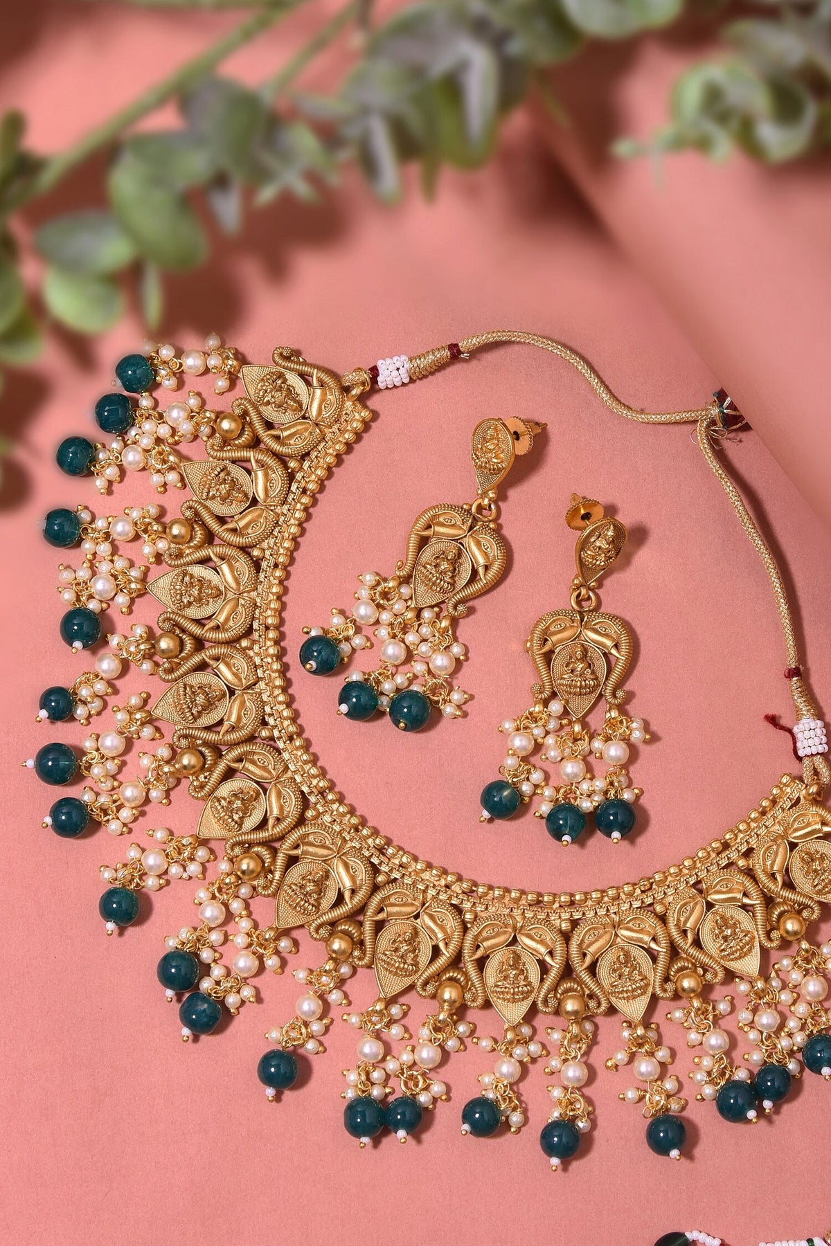 Bead Embellished Temple Necklace Set 