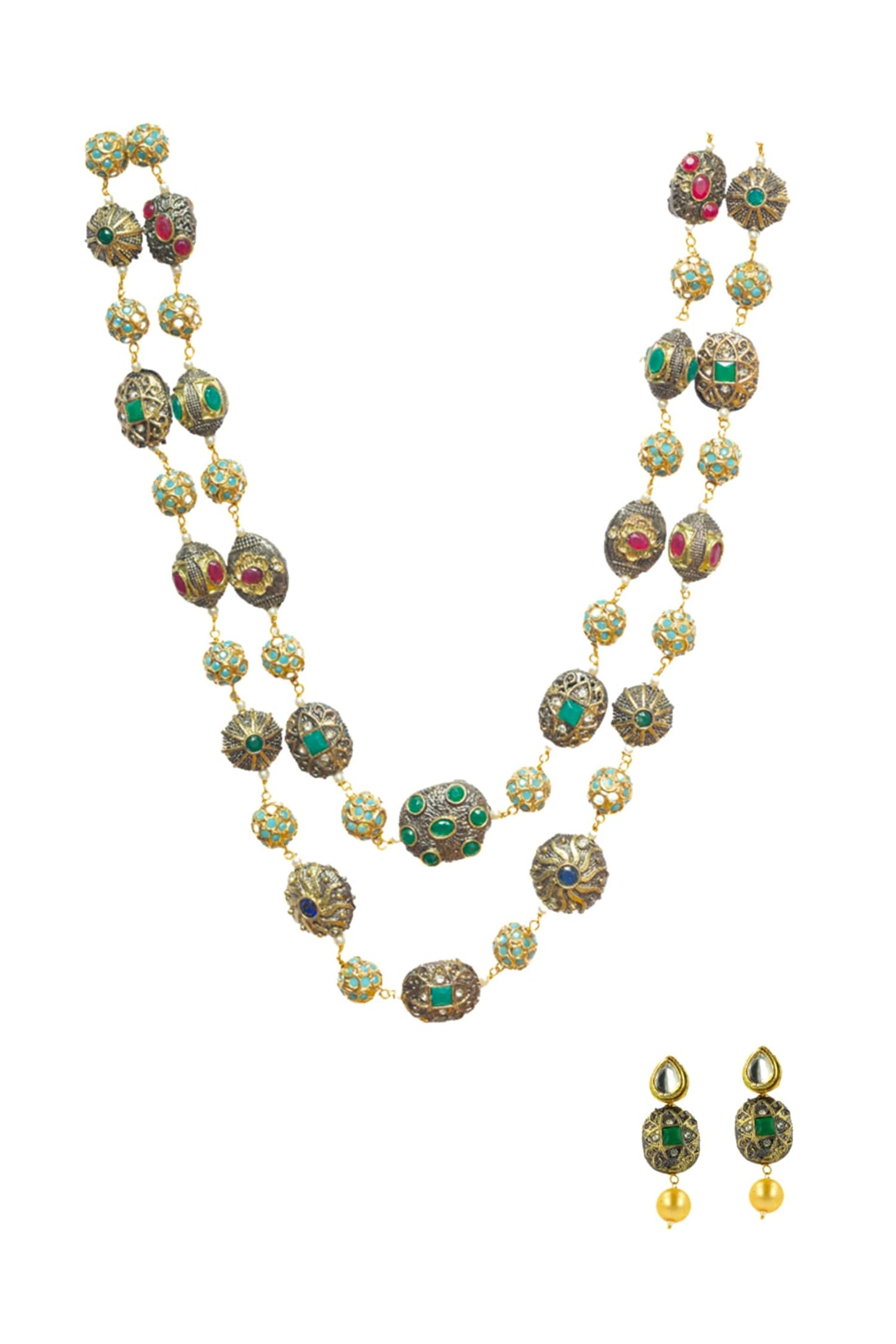 Double Layered Stone Studded Necklace Set 