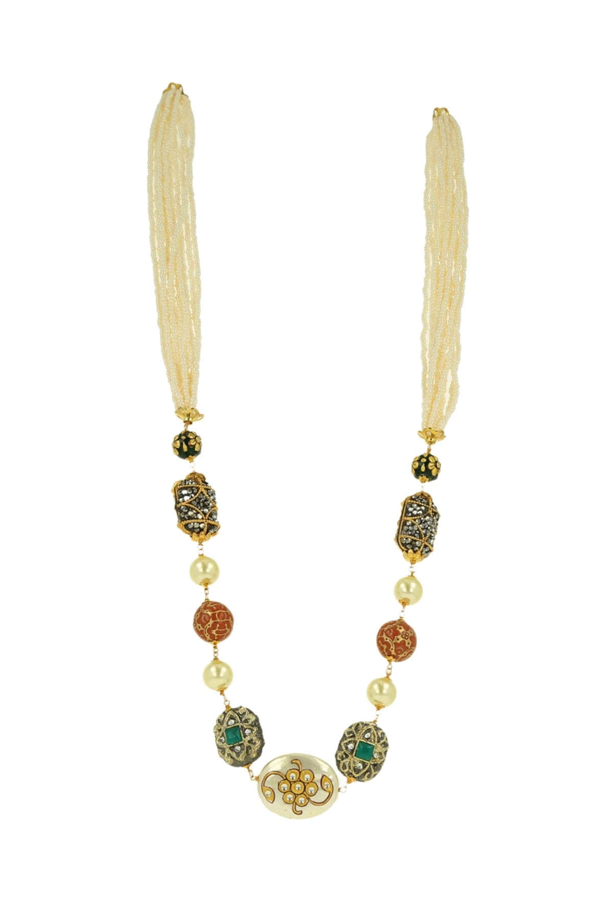 Layered Pearl & Stone Long Necklace 