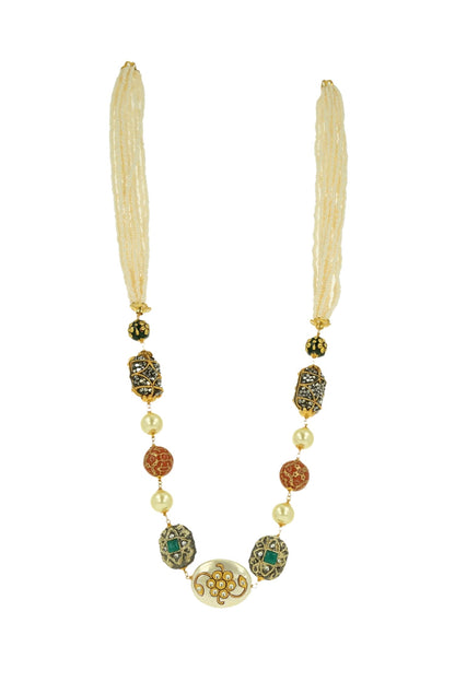 Layered Pearl & Stone Long Necklace 