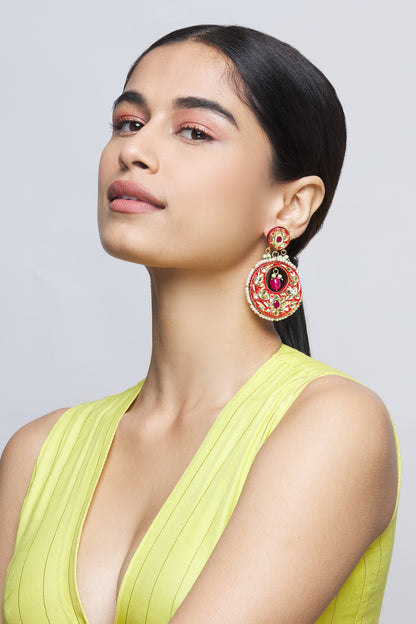 Kundan Enamel Circular Danglers 