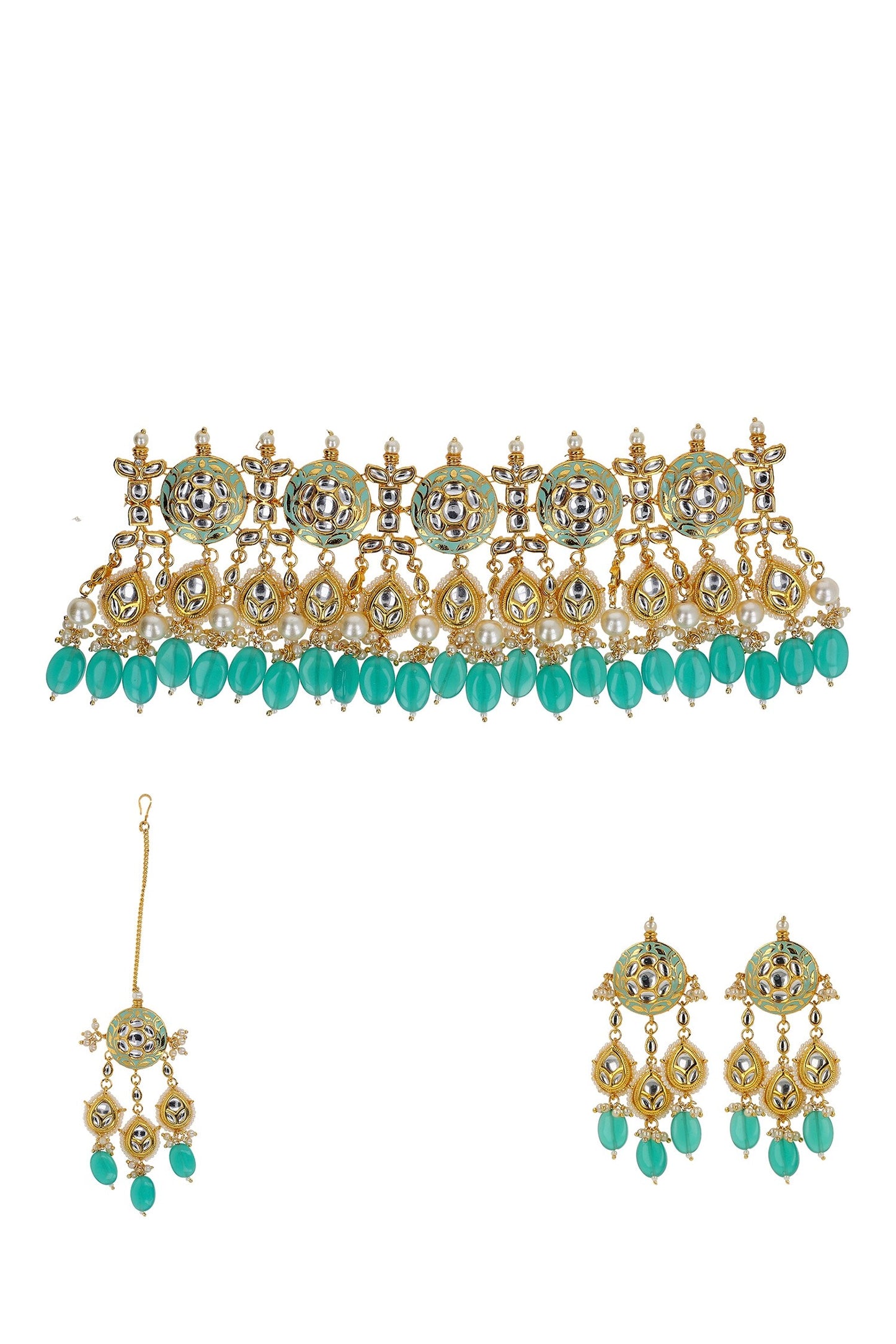 Handcrafted Stone Embellished Necklace Set With Maangtikka 