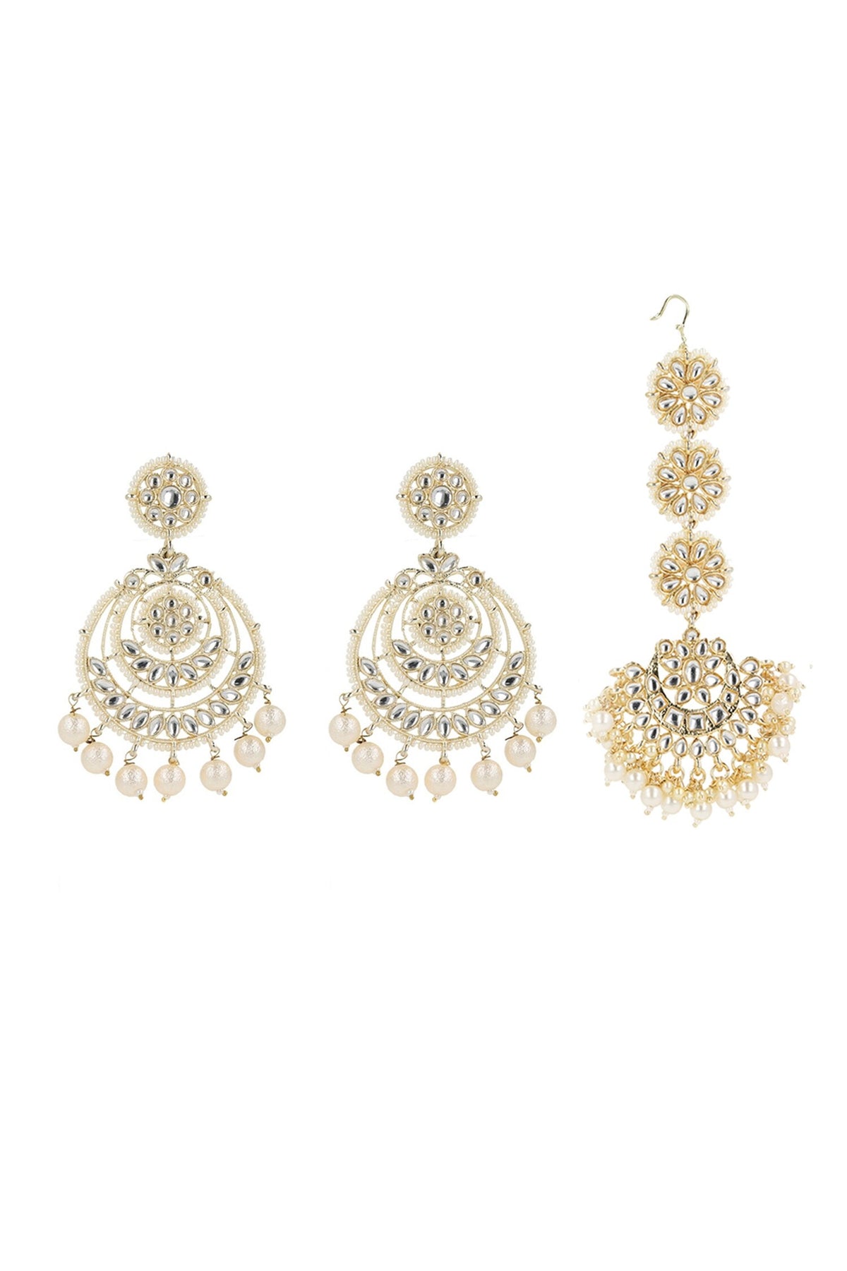 Pearl Drop Chandbalis With Maangtikka 