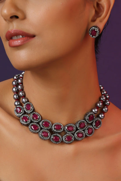 Stone Embellished Layered Choker Set 