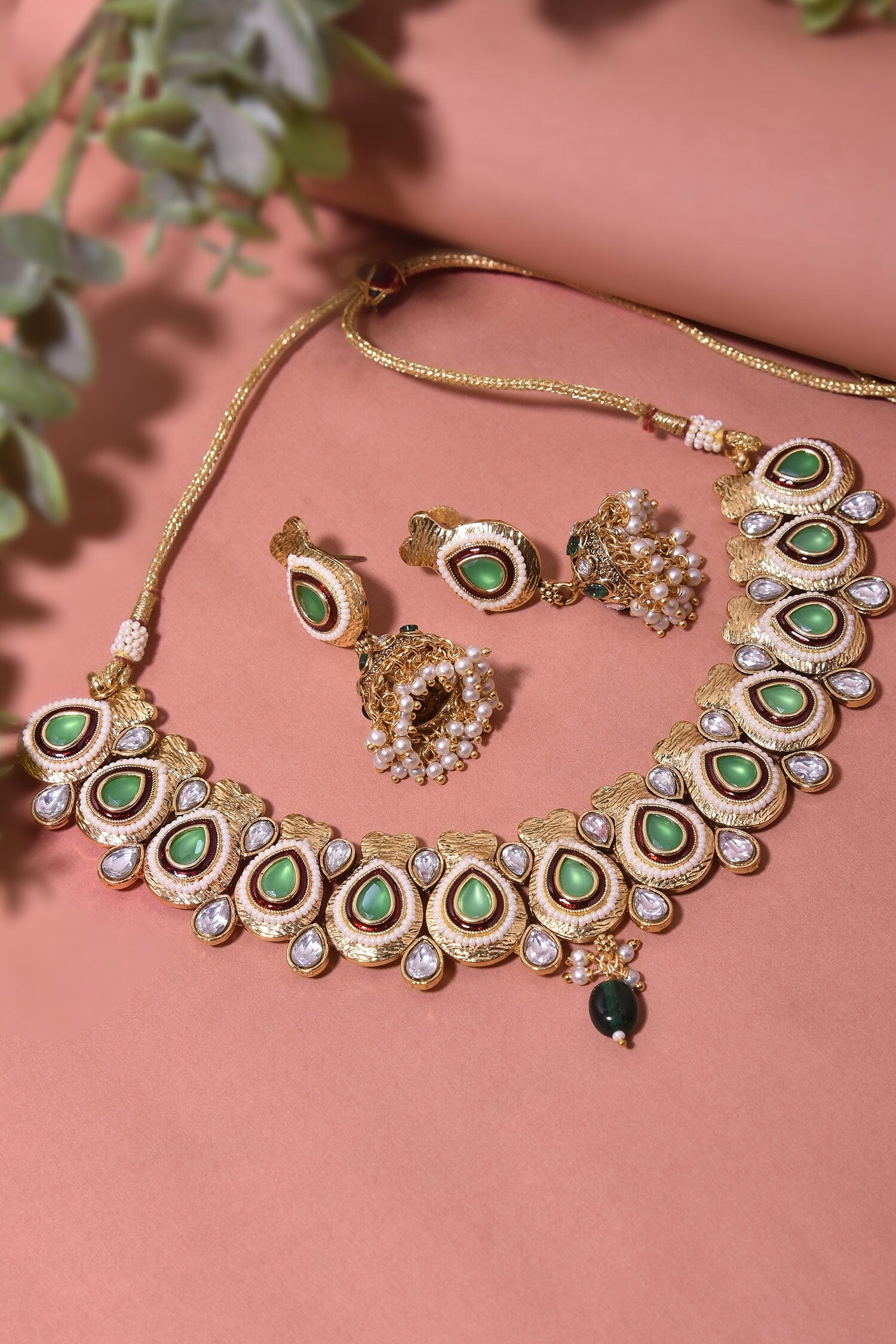Emerald Tear Drop Necklace Set 